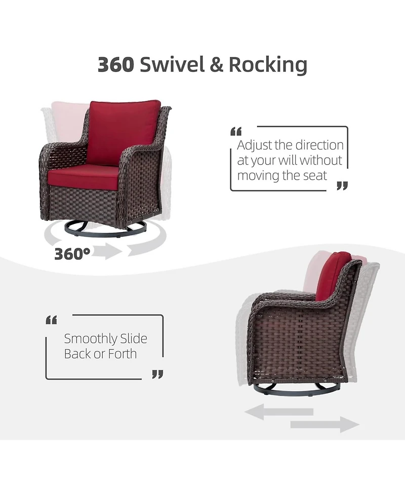 gaomon 3 Piece Outdoor Wicker Patio Set with 360° Swivel Rocking Chairs and Armored Glass Side Table”