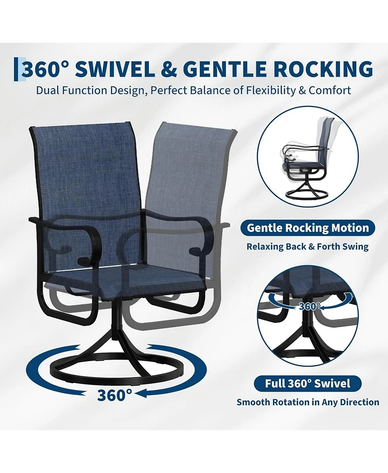 gaomon Patio 360°Swivel Chairs Set of 2 Outdoor Rocking Dining Chairs with All-Weather Textilene Fabric, Deck Rocker Seat with High Back for Back