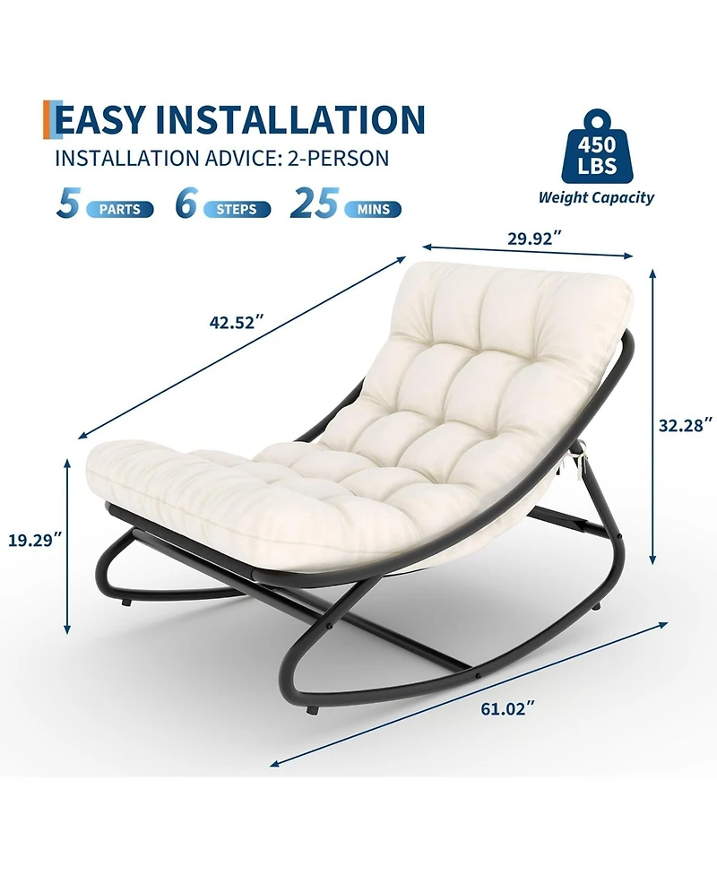 gaomon Oversized Rocking Chair Outdoor 2 Set, e-Coated Papasan Rocking Chair with Cushion, Oversized Comfy Modern Rocker Chair for Living Room