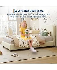 gaomon Kids Bed Frame with Upholstered Headboard, Low Profile Sturdy Platform Bed with Soft Boucle Fabric for Girls and Boys, Heavy Duty