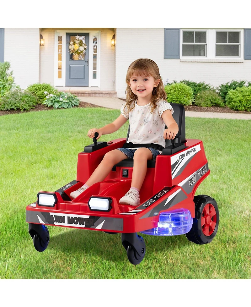 Mecale 12V Ride on Lawn Mower for Kids with Dual Control Sticks and Led Lights