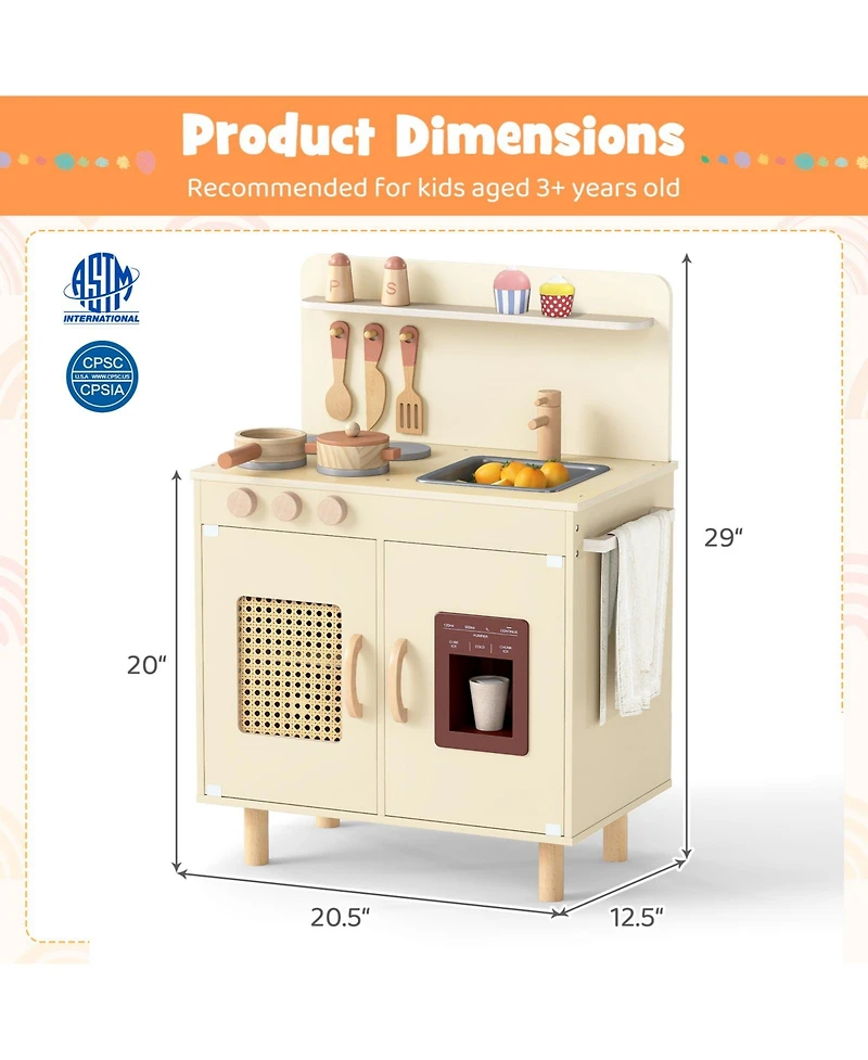 Mecale Wooden Pretend Kitchen Playset with Realistic Ice Maker for Interactive Play