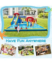 Mecale 9-in-1 Inflatable Double Water Slide Park Giant Bounce House, 750W Blower Included