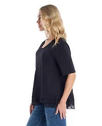 Wilt Clothing Women's V-Neck Mixed Media Tee