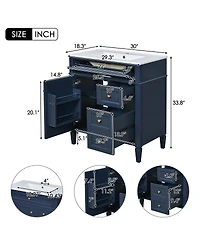 30" Blue Bathroom Vanity with Sink, Modern Freestanding Cabinet with 3 Soft Close Drawers & Adjustable Shelf for Bathroom Storage-Sillysis