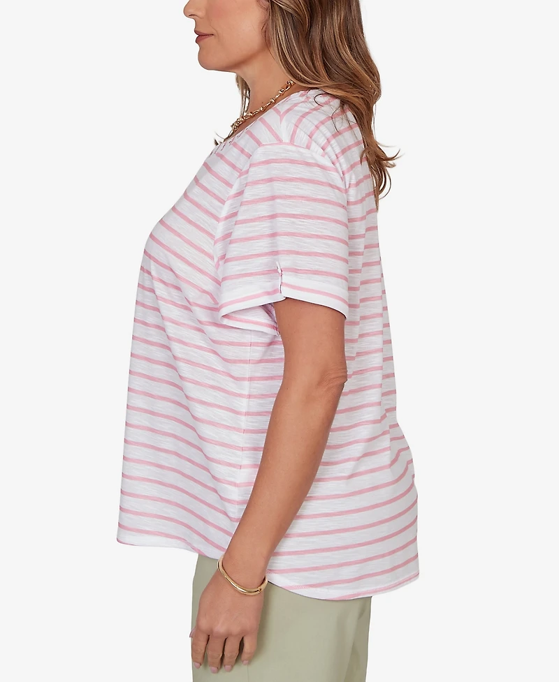 Hearts Of Palm Plus Printed Slub Top with Banded Neck