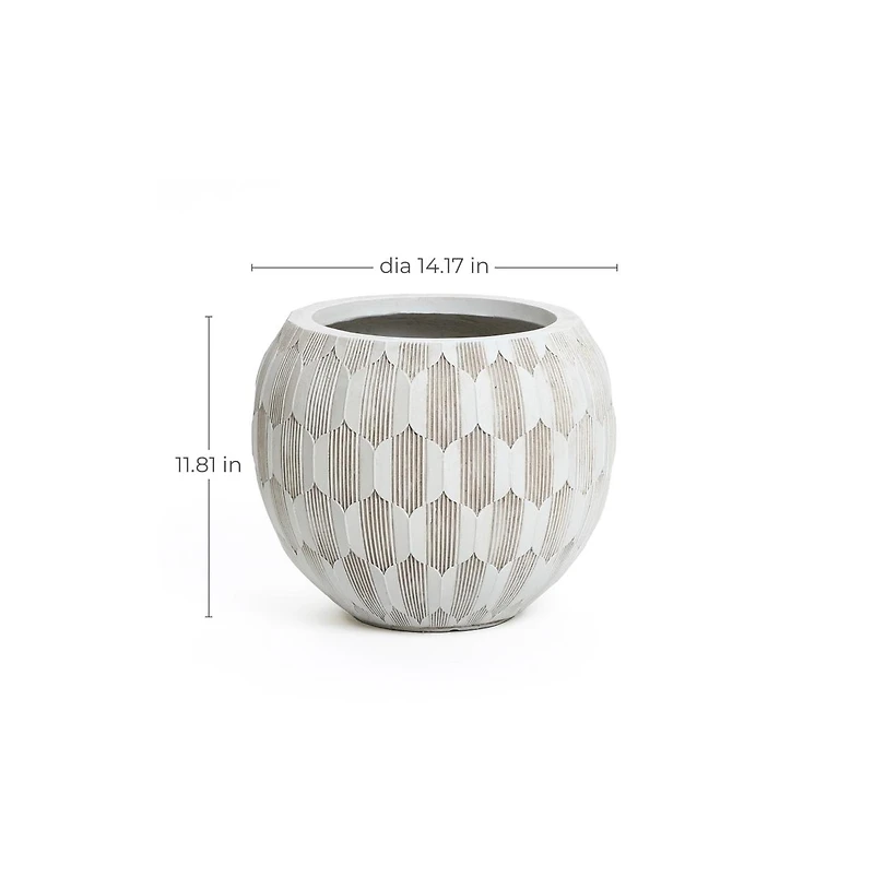 LuxenHome White and Beige Pattern 14.2-Inch Round Planter