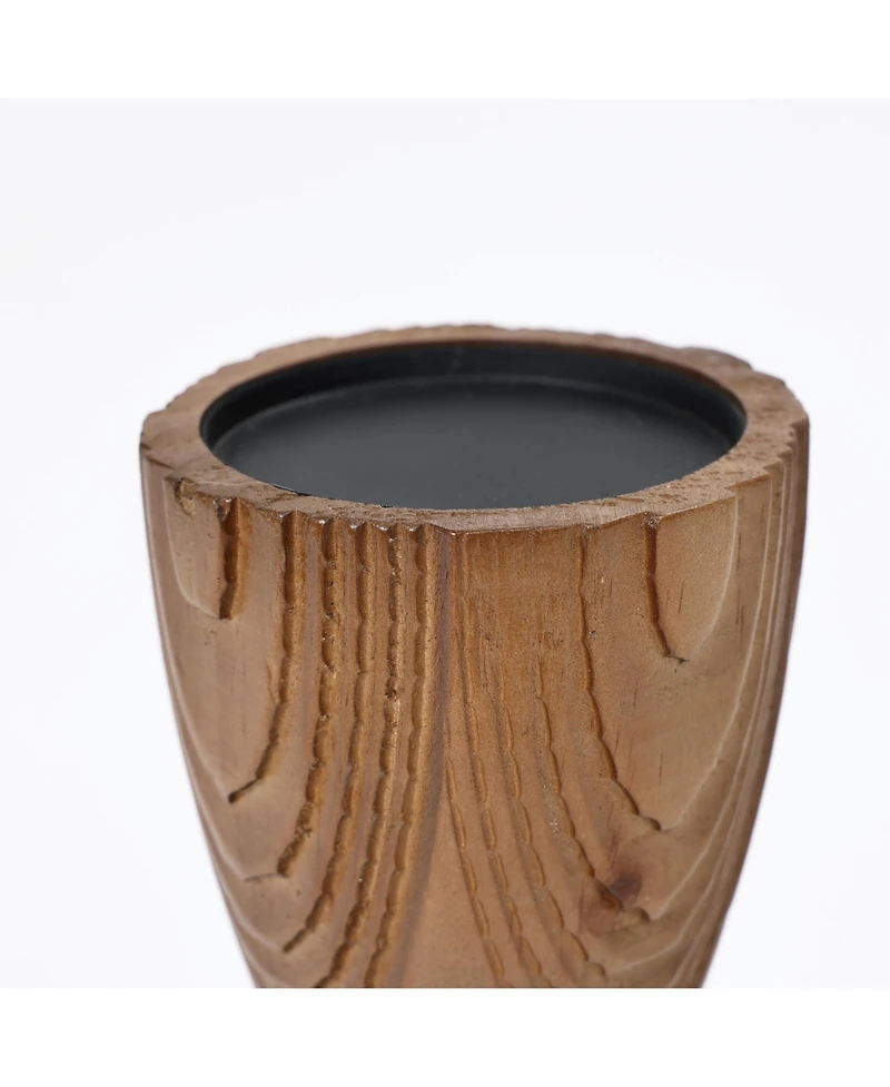 LuxenHome 3-Piece Pine Wood with Rattan Pillar Candle Holder Set