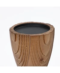 LuxenHome 3-Piece Pine Wood with Rattan Pillar Candle Holder Set