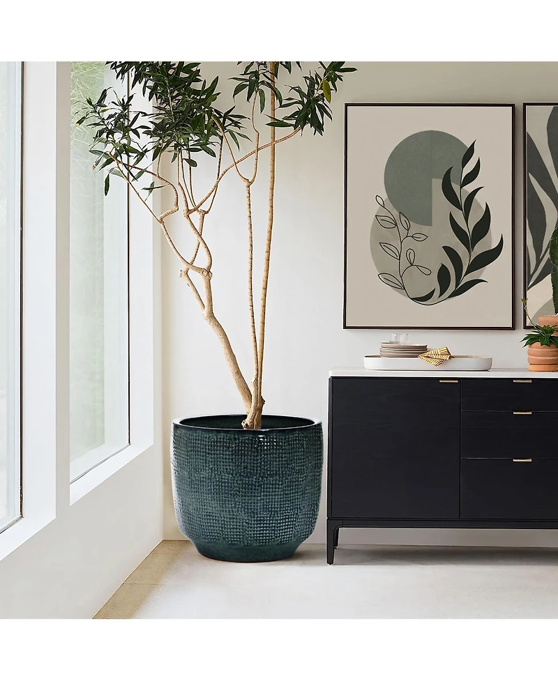 LuxenHome Marina Gray 15.75-Inch Round Ceramic Planter