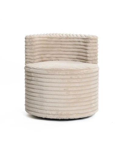 LuxenHome Modern Light Brown Upholstered Swivel Barrel Accent Chair