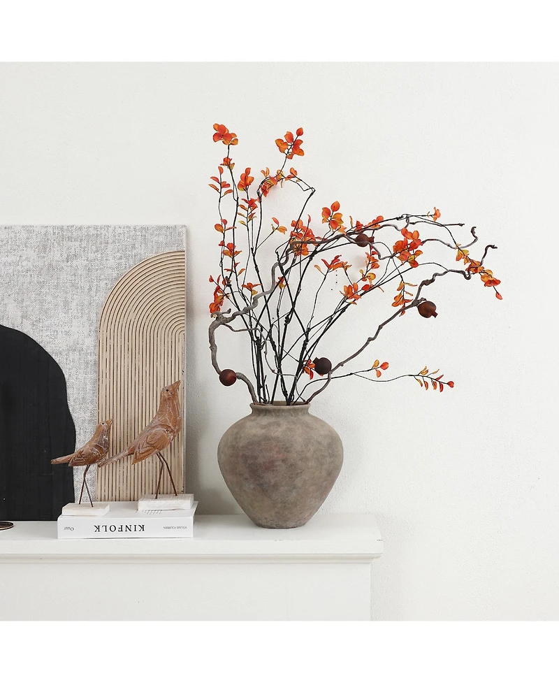 LuxenHome Rustic Ceramic Vase, 10.2" Tall Terracotta Pot with Earthy Gray-Brown Finish, Handcrafted