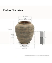 LuxenHome Vintage Pottery Brown 17.32-Inch Tall Round Ceramic Vase