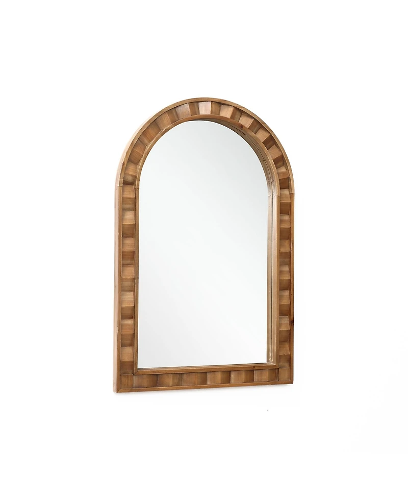 LuxenHome Natural Wood Frame Arch Rectangle Wall Mirror, 35.4” Tall Rustic Home Decor