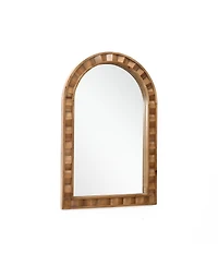 LuxenHome Natural Wood Frame Arch Rectangle Wall Mirror, 35.4” Tall Rustic Home Decor