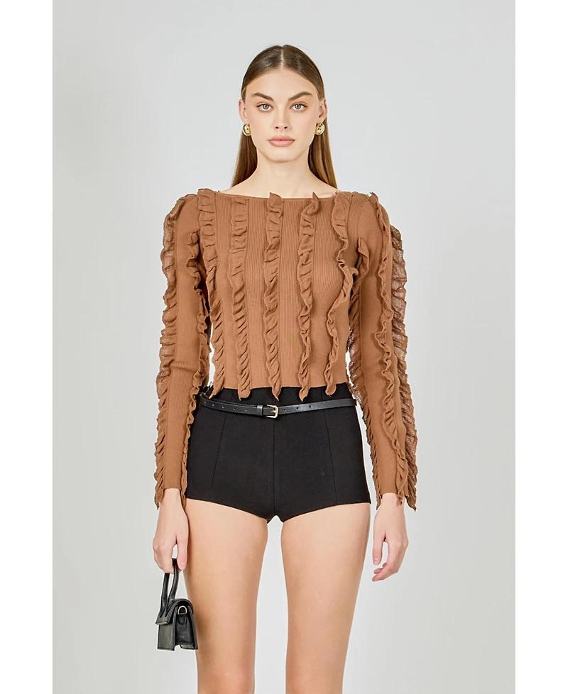 endless rose Women's Ruffled Striped Knit Top