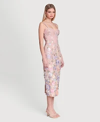 Avec Les Filles Women's Floral Applique Bustier Midi Dress