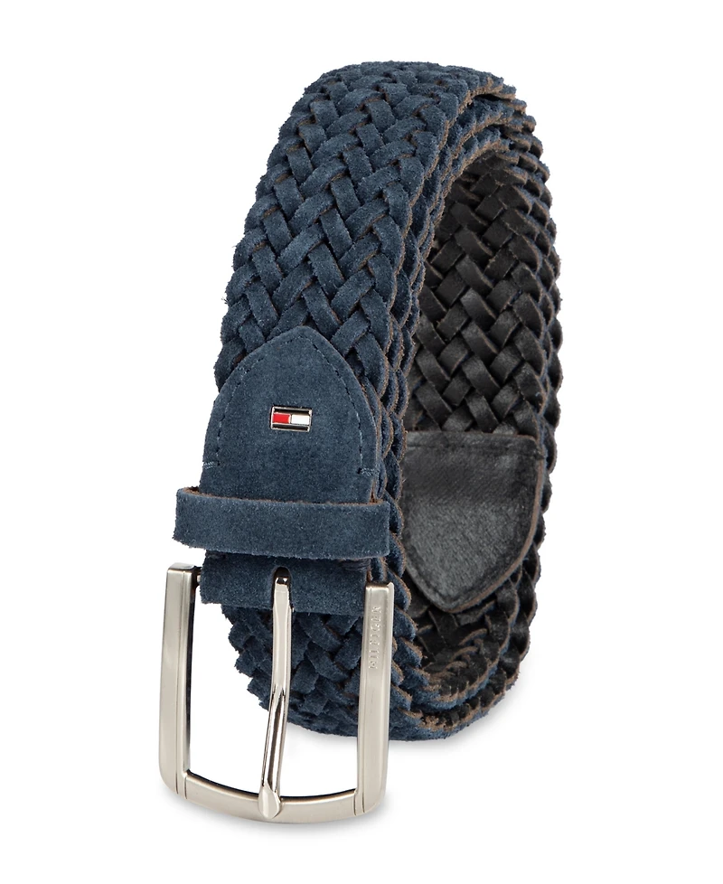 Tommy Hilfiger Men's Suede Braided Silver-Tone Finish Belt