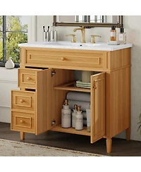 Sillysis 36'' Solid Wood Bathroom Vanity with Sink, Tilt-Out Drawer & 2-Door Storage, Freestanding Modern Cabinet for Easy Assembly