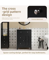 Sillysis 24" Bathroom Vanity with Ceramic Basin, Modern Cabinet with 2 Drawers, Soft-Closing Door & Adjustable Shelf for Small Bathrooms