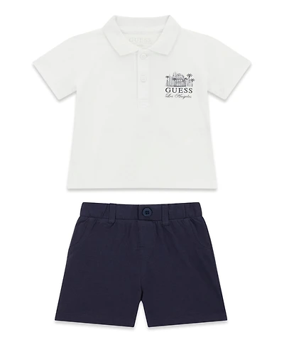 Guess Baby Boys' Short-Sleeve Piquet Polo and Short, 2-Piece Set