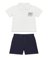Guess Baby Boys' Short-Sleeve Piquet Polo and Short, 2-Piece Set
