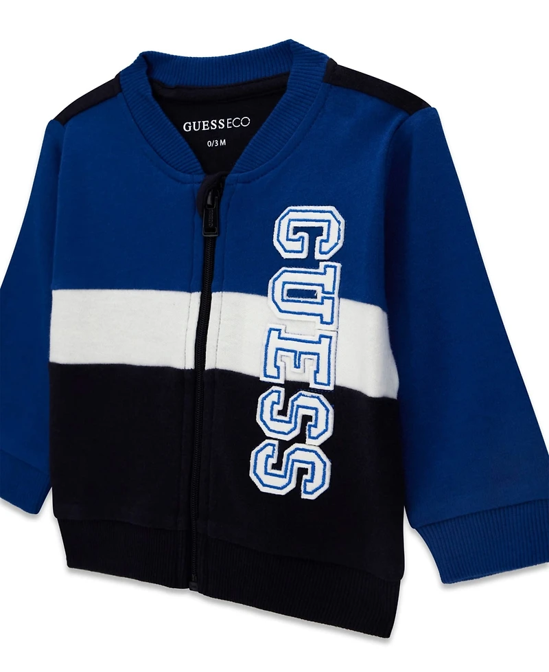 Guess Baby Boys' Bodysuit, Zip-Up Top, and Sweatpant, 3-Piece Set