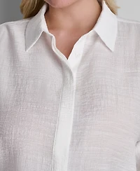 Dkny Plus Long-Sleeve Collared Organza Blouse