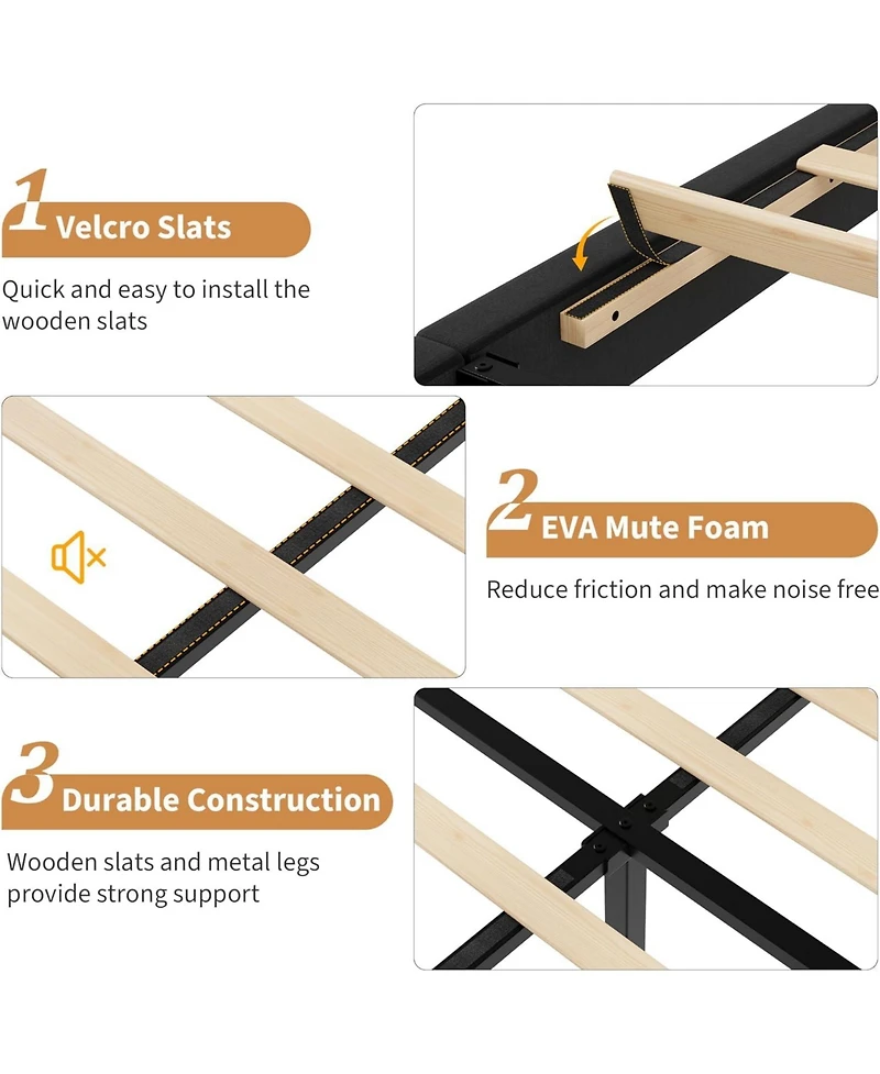 gaomon Bed Frame with Adjustable Headboard, Velvet Upholstered Platform Frame, Vertical Channel Tufted