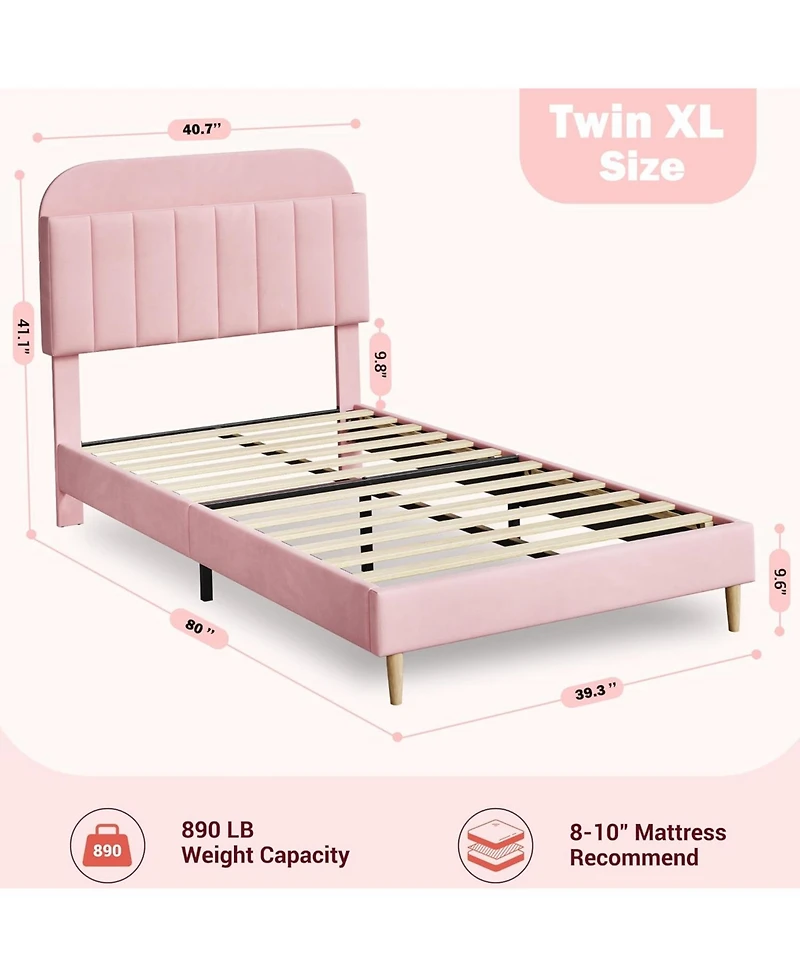 gaomon Upholstered Platform Bed Frame with Bookcase Headboard, Velvet Mattress Foundation,Heavy Duty Steel Support Legs.
