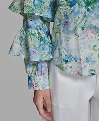 Karl Lagerfeld Paris Women's Long-Sleeve Collared Printed Shirt