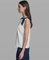 Karl Lagerfeld Paris Women's Sleeveless Boat Neck Bow Strap Tank Top