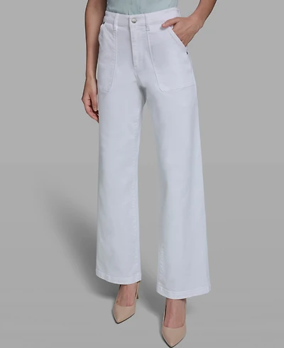 Karl Lagerfeld Paris Women's Wide-Leg Mid-Rise Front Pocket Jeans