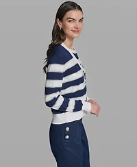 Karl Lagerfeld Paris Women's Long-Sleeve V-Neck Sequin Striped Cardigan