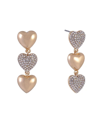 Hallmark Linear Gold Tone Heart Earrings with Pave Stones
