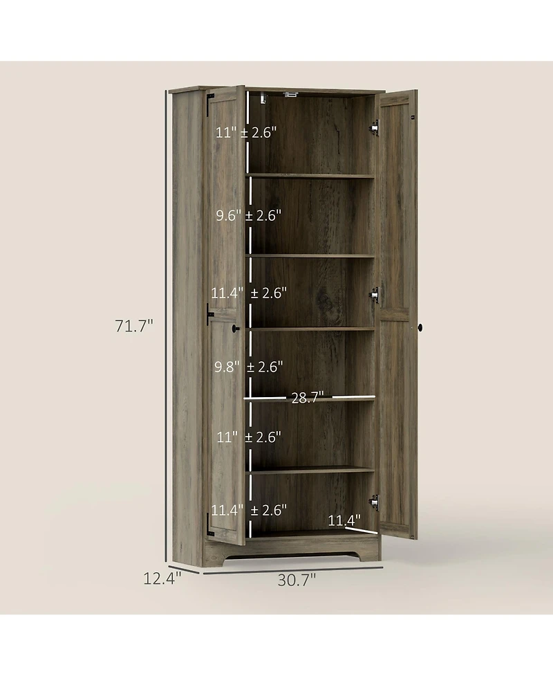 Homcom 72" Farmhouse Pantry Cabinet, Tall Storage Cabinet, Distressed