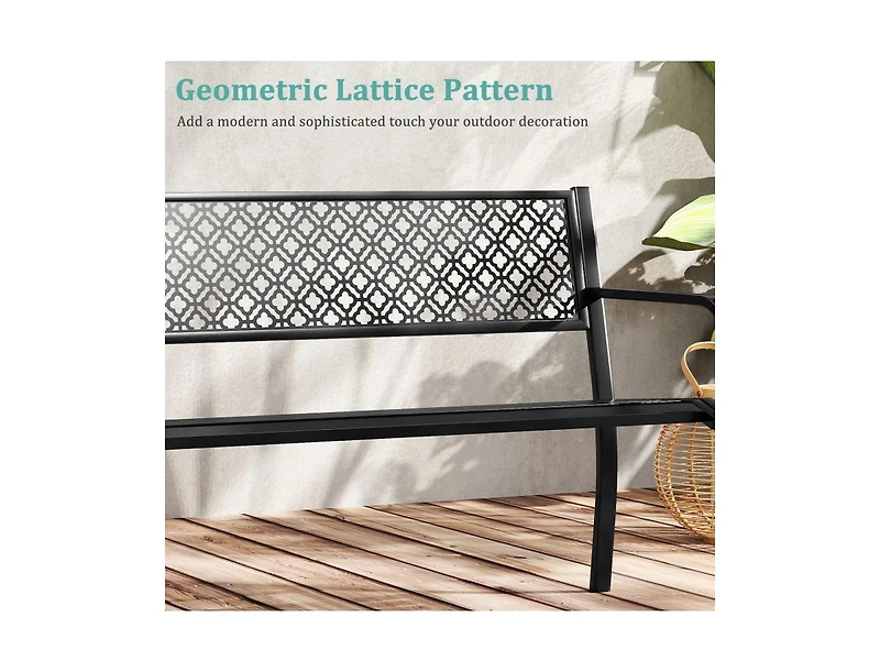Slickblue Outdoor 50 Inch Patio Bench with Geometric Lattice Backrest