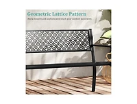 Slickblue Outdoor 50 Inch Patio Bench with Geometric Lattice Backrest