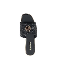 bebe Women's Fashion Sandal with Quilted Repeat Logo and Medallion