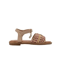 Bebe Little Girls Girl's Fashion Sandals – Dressy Shoes with Raffia Upper and Logo Medallion Accent