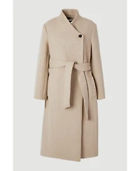Karen Millen Women's Wool Wrap Neck Tailored Belted Midi Coat
