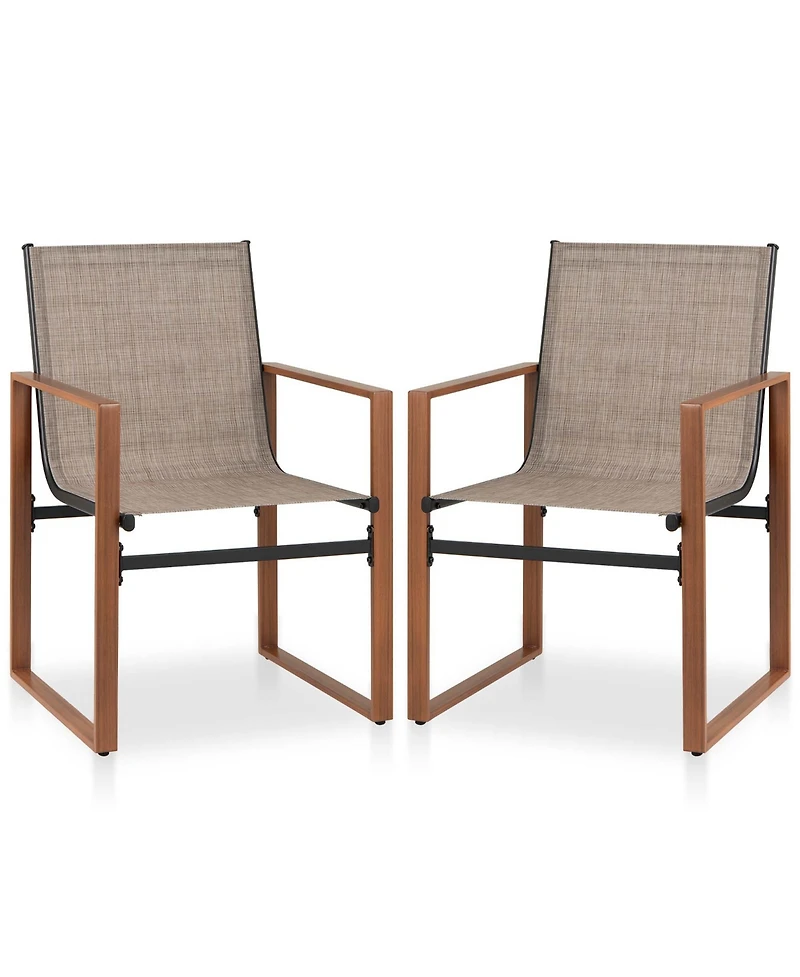 Gymax 2 Pcs Outdoor Dining Chairs Patio Furniture Chair w/ Breathable Seat and Backrest