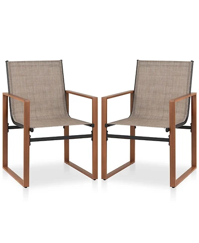 Gymax 2 Pcs Outdoor Dining Chairs Patio Furniture Chair w/ Breathable Seat and Backrest