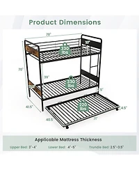 Gymax Twin Over Twin Bunk Bed w/ Trundle Industrial Metal Bunkbed Frame