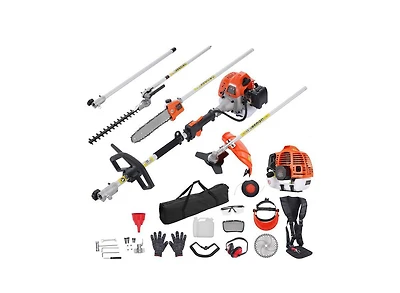 Mecale 52CC 6-in-1 Gas Trimming Tool Set, Hedge Trimmer, String Trimmer, Brush Cutter, Edger, Pole Saw, Chainsaw Pruner, Extension Pole