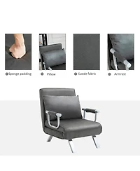 Homcom Modern Futon Sofa Lounger Couch with Adjustable Backrest & Comfy Pillow, Dark Grey