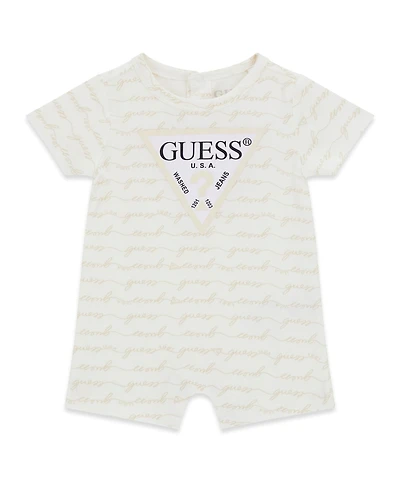 Guess Baby Boys' Stretch Jersey All-Over Script Logo Print Romper
