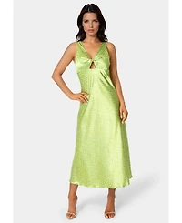 Bebe Women's Swiss Dot Satin Twist Front Maxi Dress