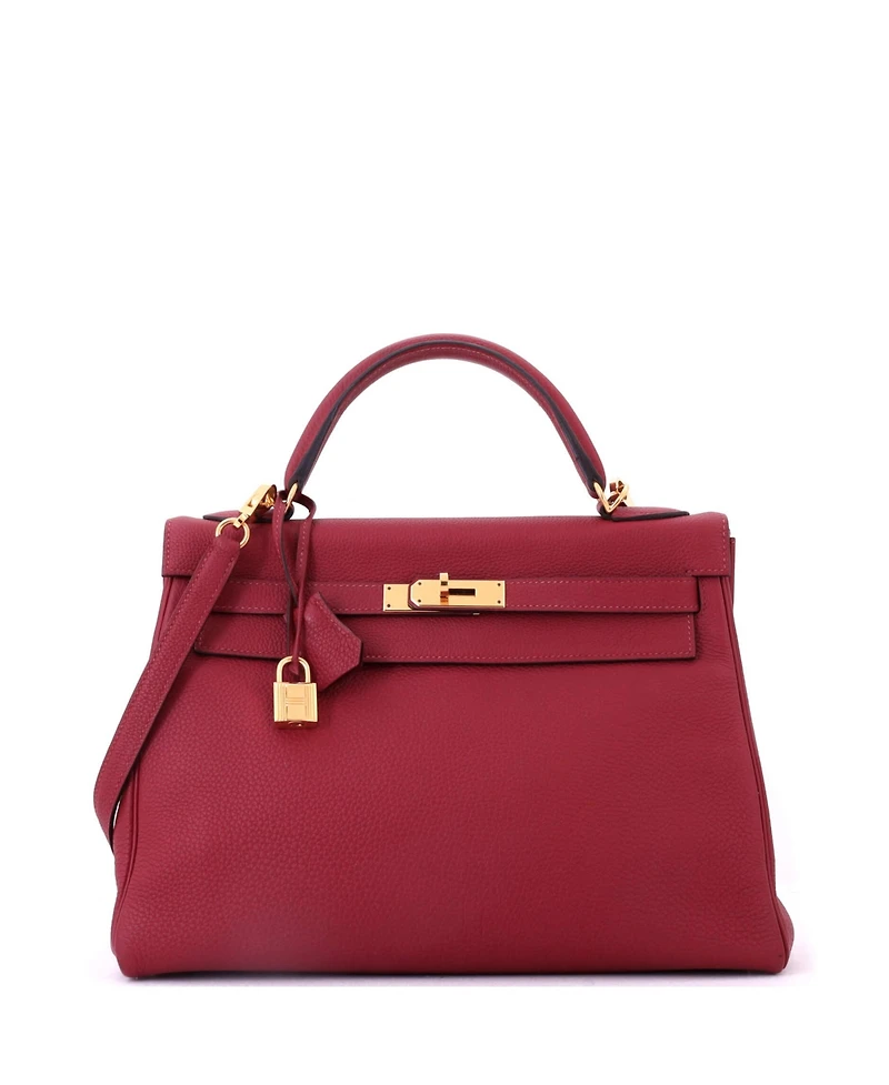 Pre-Owned HERMES Kelly 32 Handbag Red Togo with Gold Hardware