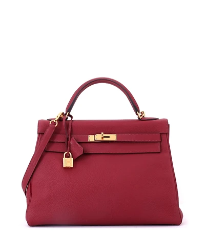 Pre-Owned HERMES Kelly 32 Handbag Red Togo with Gold Hardware